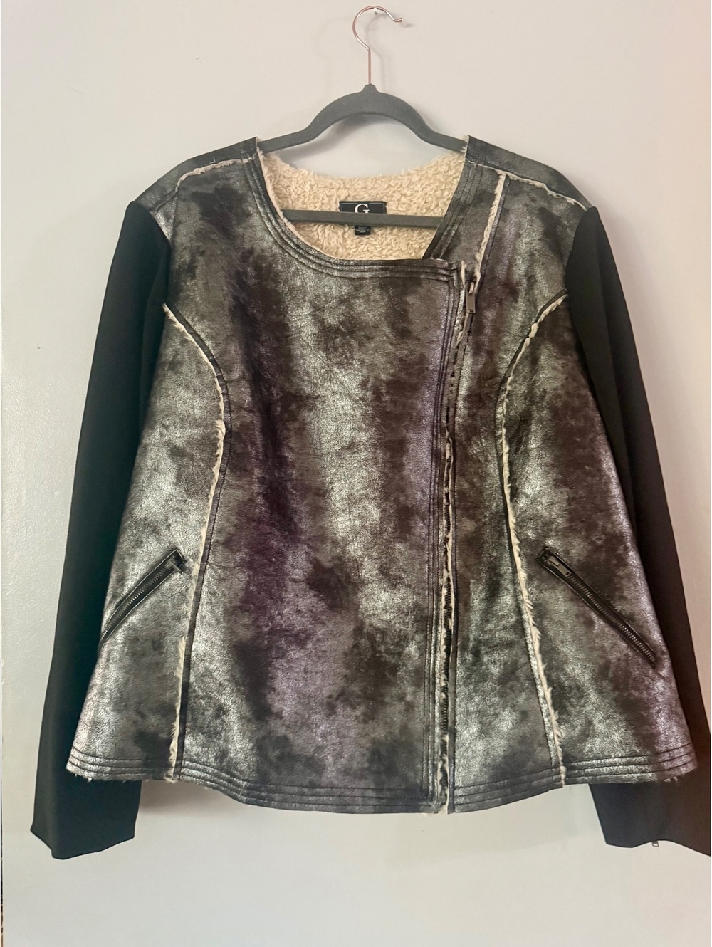 G by Giuliana Mixed-Media Faux Shearling Moto Jacket